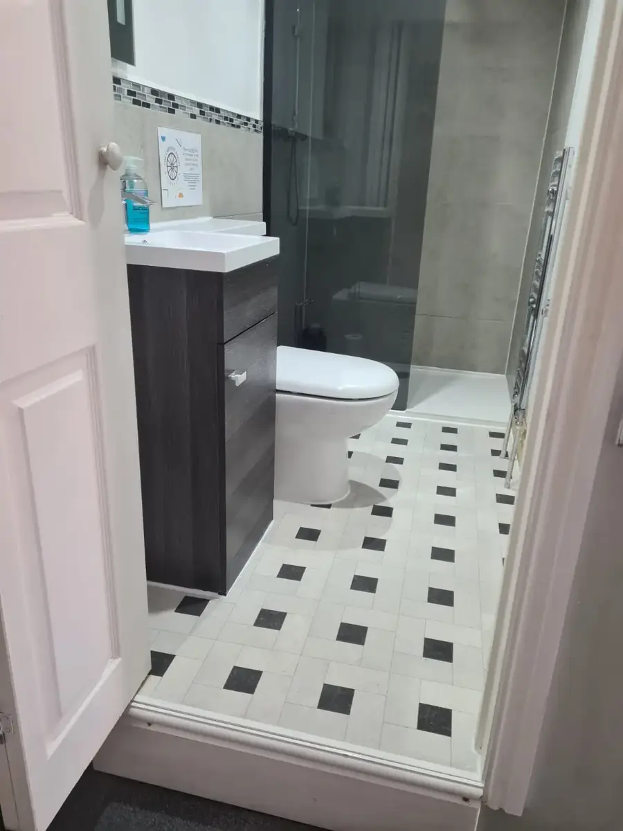 Finished bathroom viewed from the doorway