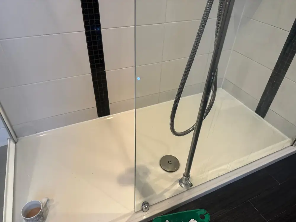Shower tray and screen after resealing