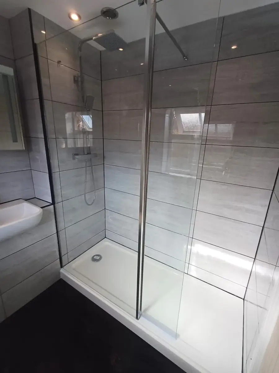 Completed glass shower enclosure